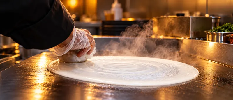 Dosa batter on the griddle