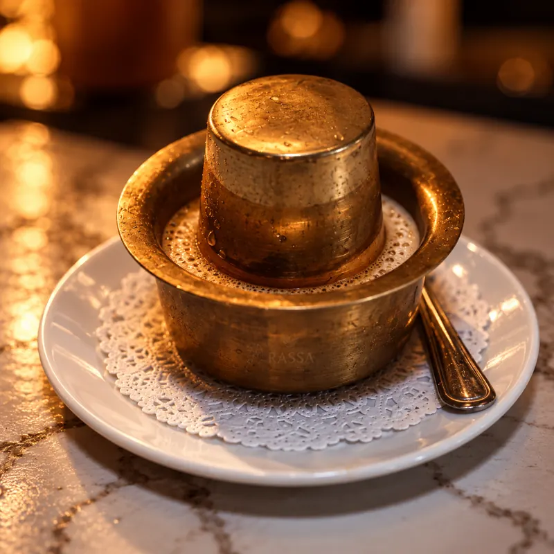 Madras filter coffee in a brass davara