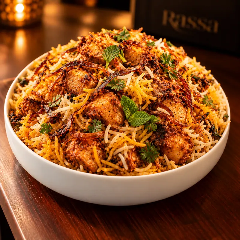 Hyderabadi Dum Chicken Biryani at Rassa, Waltham