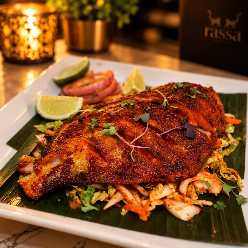 Pomfret fry on banana leaf